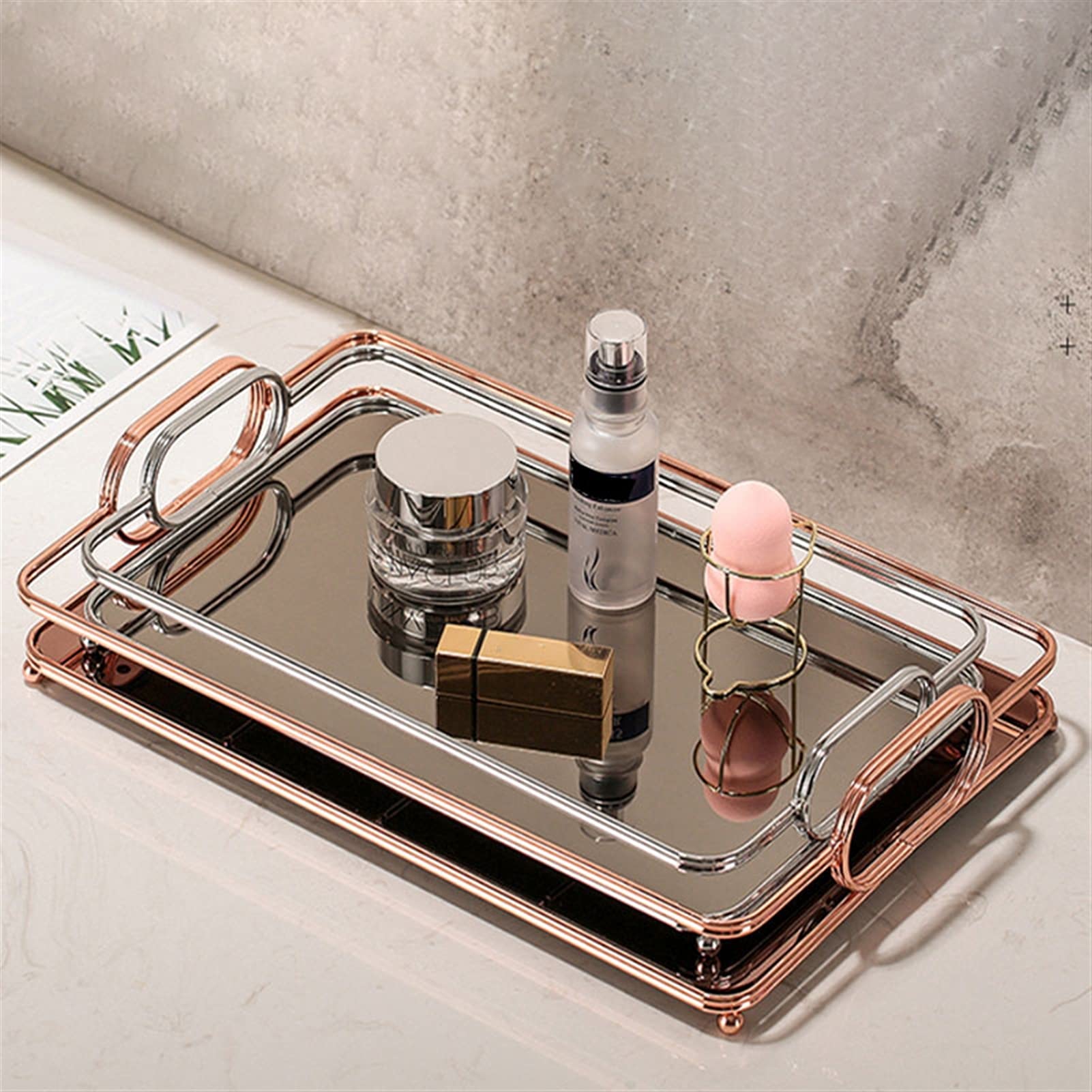 Bandejas Bandejas de Almacenamiento de Vidrio Simple Decorativo Espejo Cosmético Bandeja Collar de joyería Placa de visualización Placa de visualización Decoración de la Mesa Tray