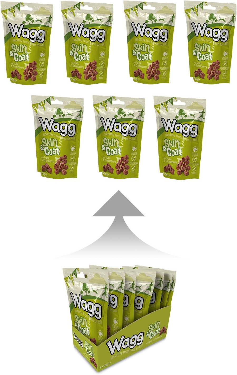 baycheers Wagg Duck and Cranberry Skin and Coat Dog Treats 125 g Pack of 7