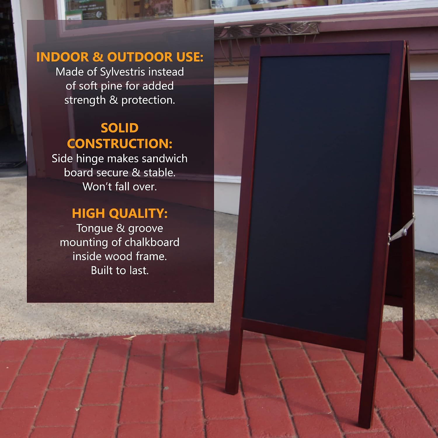 Bandle B. Sandwich Board Chalkboard Easel | A Frame Chalkboard Sign Outdoor or Indoor | Large 2 Sided Magnetic Chalkboard | A Frame Sign | 41” Tall, Heavy Duty, Mahogany Finish (Chalkboard)