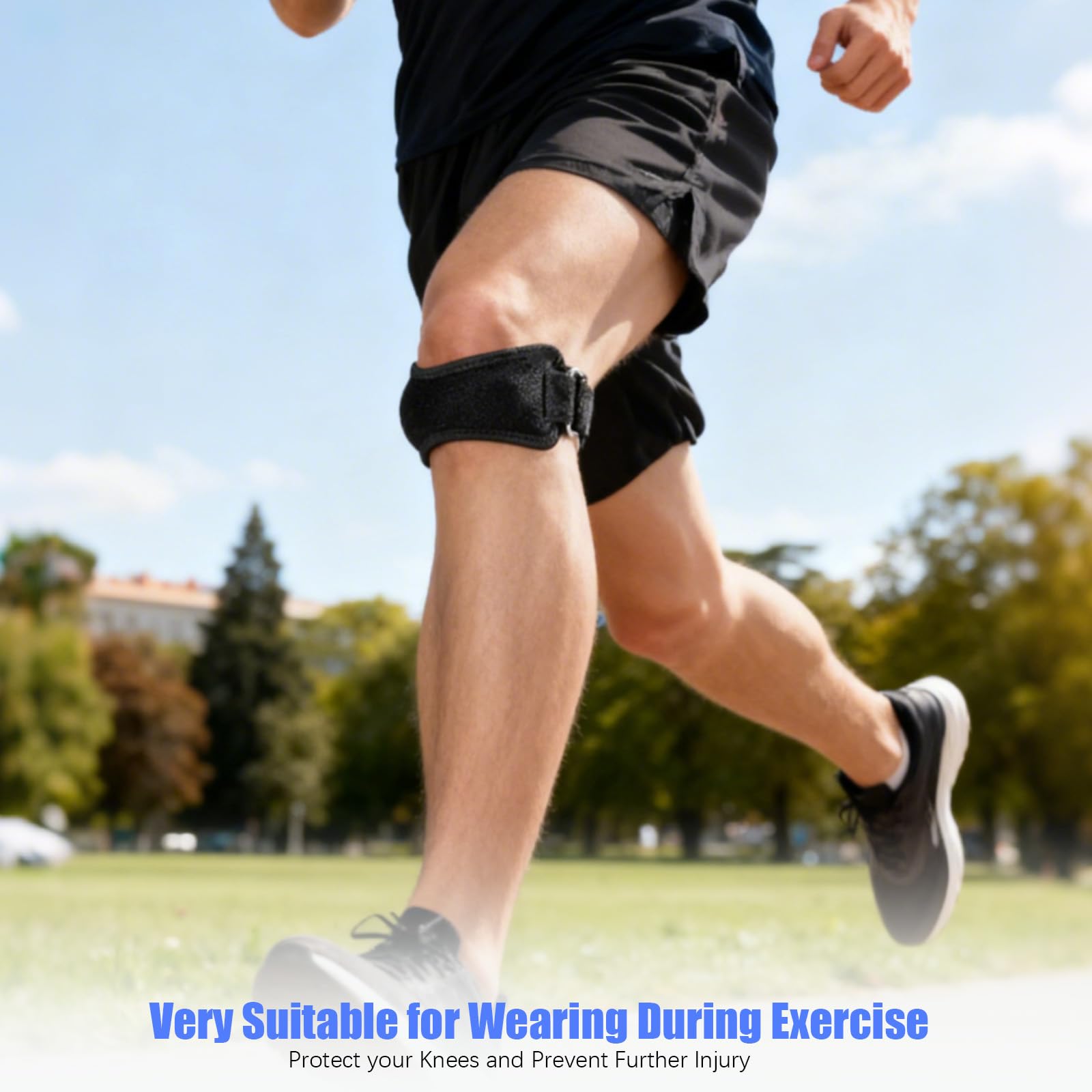 2 Piezas Rodillera Rotuliana Ajustable, Cinta Rotuliana, Rodilleras Menisco y Ligamento con Correa para Tendón Rotuliano, para Senderismo, Saltar, Fútbol, Alivio de la Tendinitis, Negro