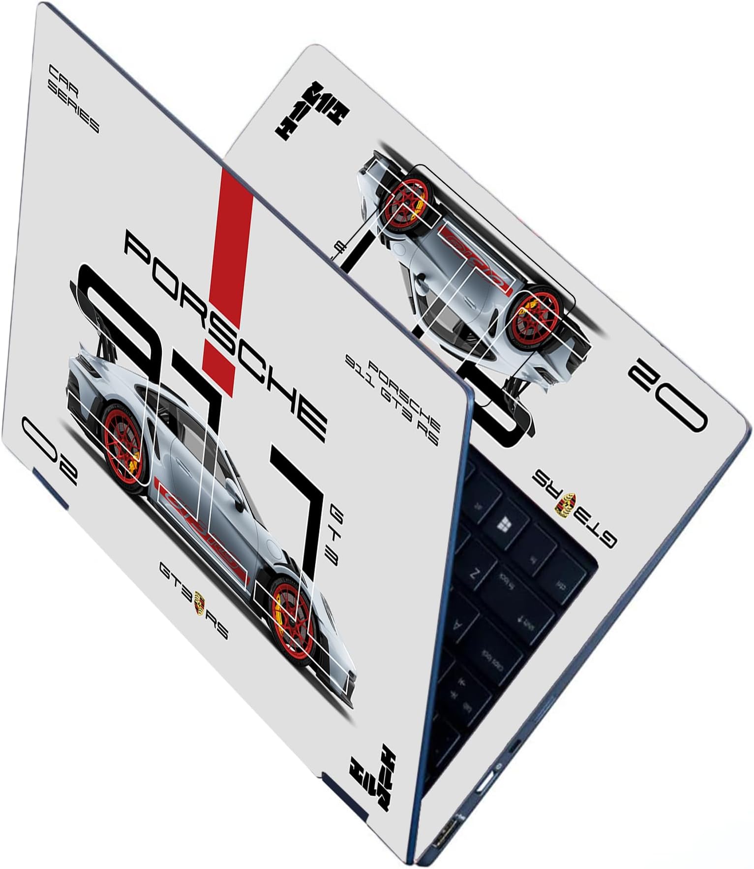 Full Body Laptop Skins Sticker Laminated HD Quality Vinyl fits Upto 15.6 inches Compatible with Dell, Lenovo, Acer, HP, Asus -Porsche 911 GT3 RS Silver-Self-Adhesive