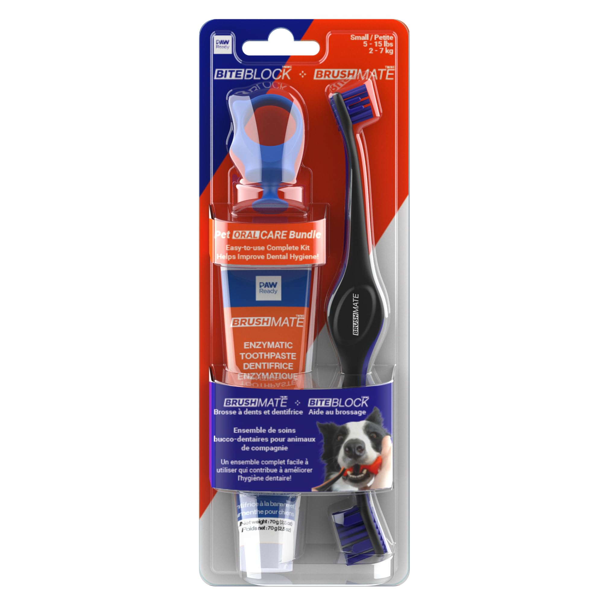 Paw Ready Doggy Breath to Doggy Fresh Dog Dental Care Kit Includes Enzymatic Toothpaste, Dual Brush Head Toothbrush with Angled Bristles and Blue Bite Block to Gently Keep Pets Jaw Open (Blue, Small)