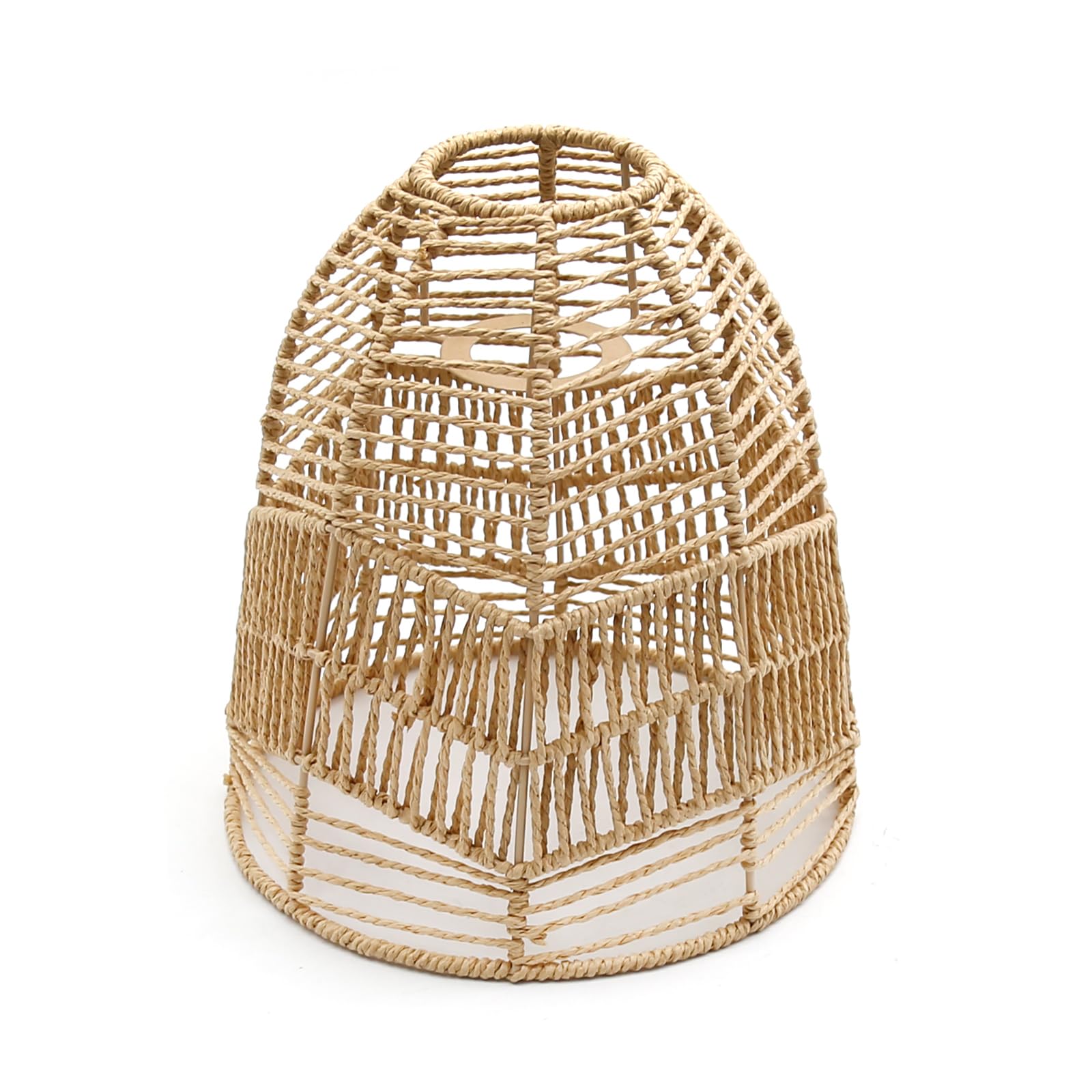 Hoypeyfiy Pendant Classic Bell Shade Paper Rattan Boho Handwoven Wicker Lampshade Basket Lamp Shade for Living Room Kitchen Bedroom Restaurant Dining Room