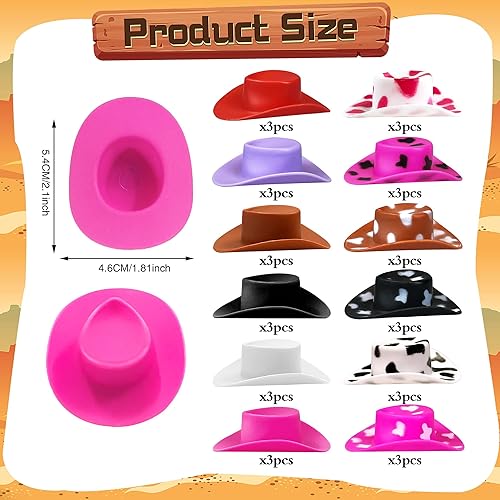 Miniatura 2 de 36 piezas de plástico mini vaquero vaquera occidental sombrero lindo miniatura sombrero para fiesta accesorios juguete muñeca vestir juegos de casa