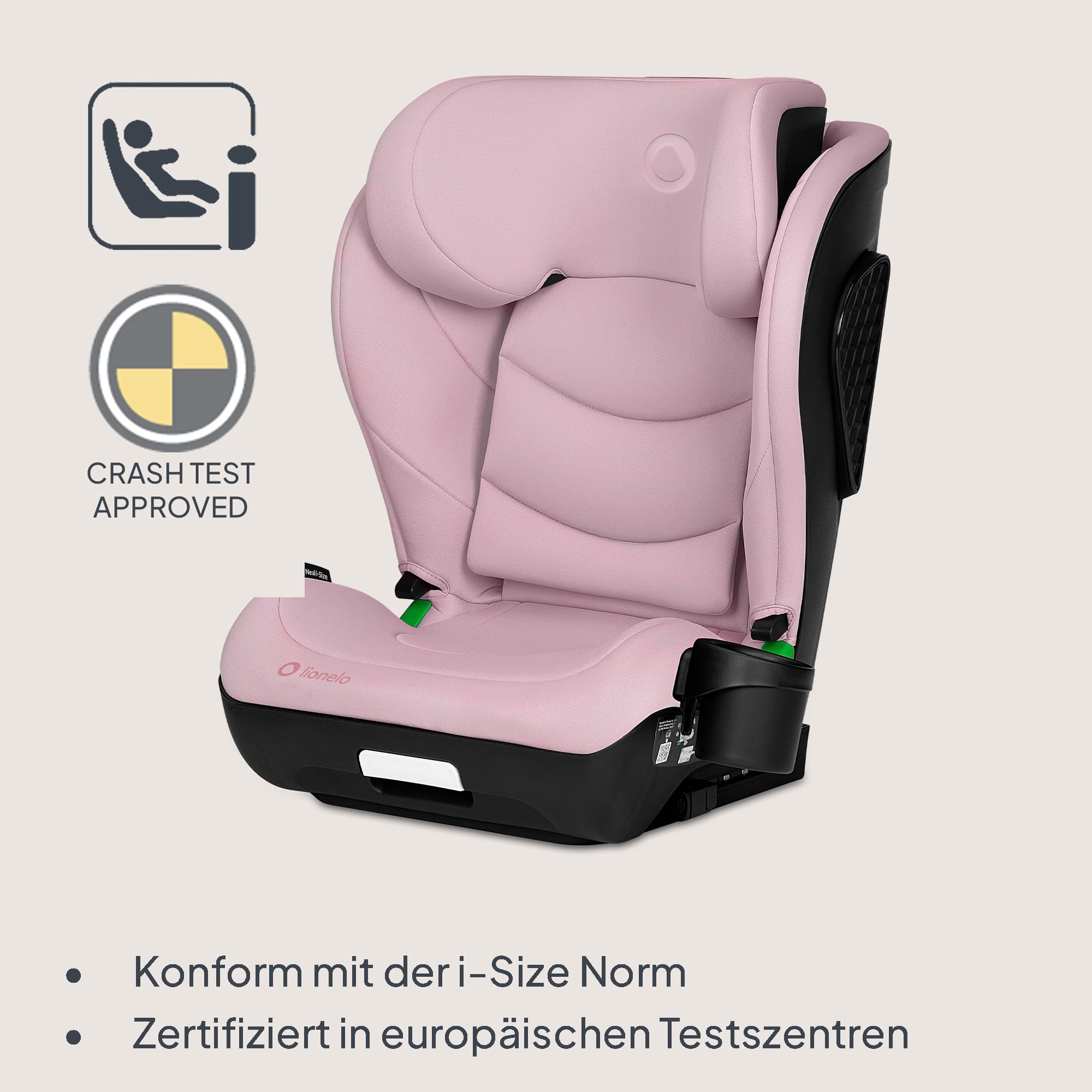 LIONELO NEAL I-SIZE Kindersitz, Gruppe 2 3, von 100-150 cm | Von ca. 3 bis 12 Jahren Befestigung ISOFIX oder ohne Gurte Verstellbare Kopfstütze Seitenschutz Armlehnen Standard R129