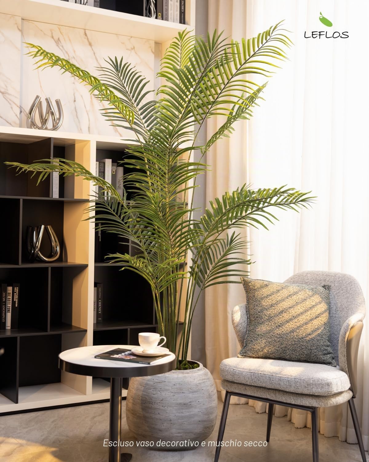 165 cm artificiale Palma di Dypsis Lutescens, solo pianta per interni, 15 tronchi staccabili, decorazioni per ufficio, negozio, appartamento e feste, 1 pezzo