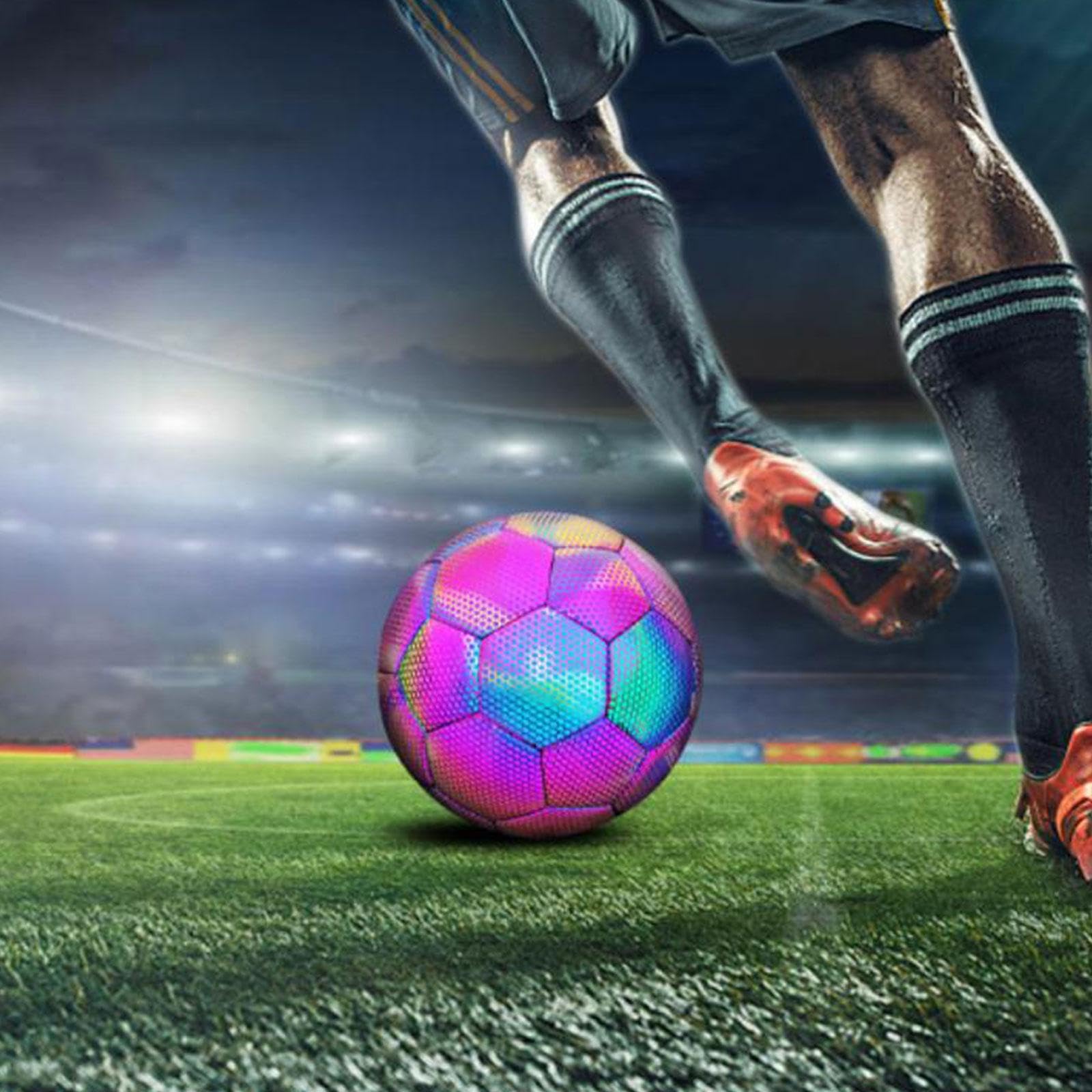 Balón de Fútbol Reflectante Suave de PU Holográfico Luminoso para Entrenamiento de Fútbol para Niños Y Adultos, Niñas Y Niños,