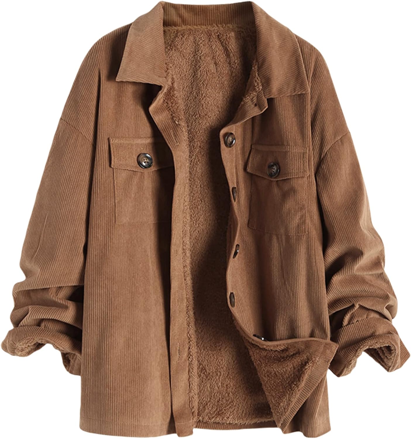 ZAFUL Women's Corduroy Loose Jacket Vintage Raglan Sleeve Casual Coat Hooded Windbreaker