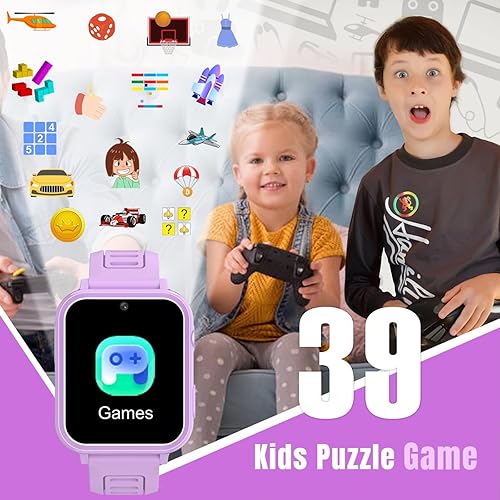 Miniatura 5 de Relojes inteligentes para niños con cámara de pantalla táctil HD, reproductor de música, 39 juegos de rompecabezas, podómetro, despertador,