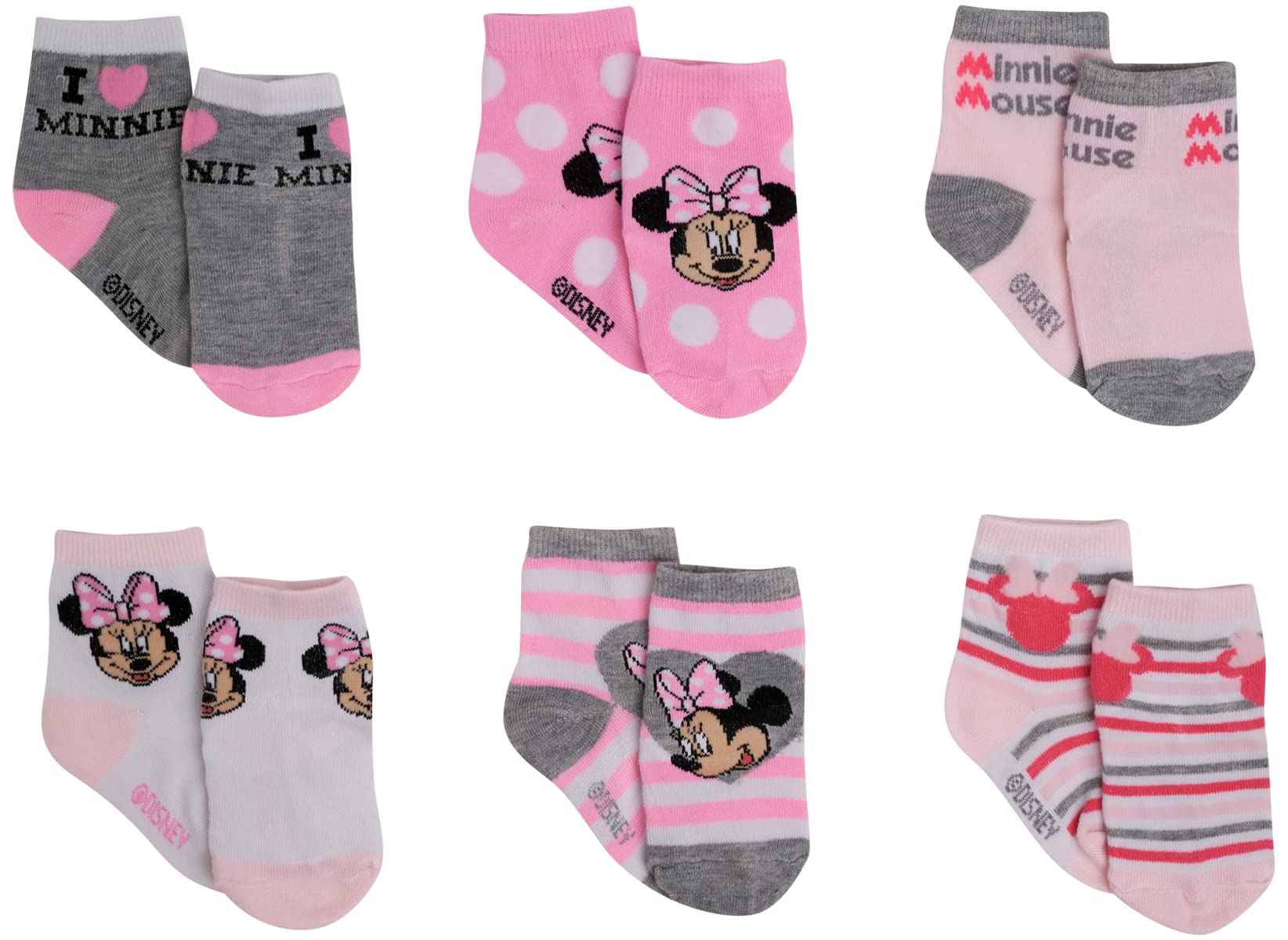 Disney Baby Girls Assorted Minnie Mouse Designs 12 Pair Socks Variety Set, Age 0-24 Months
