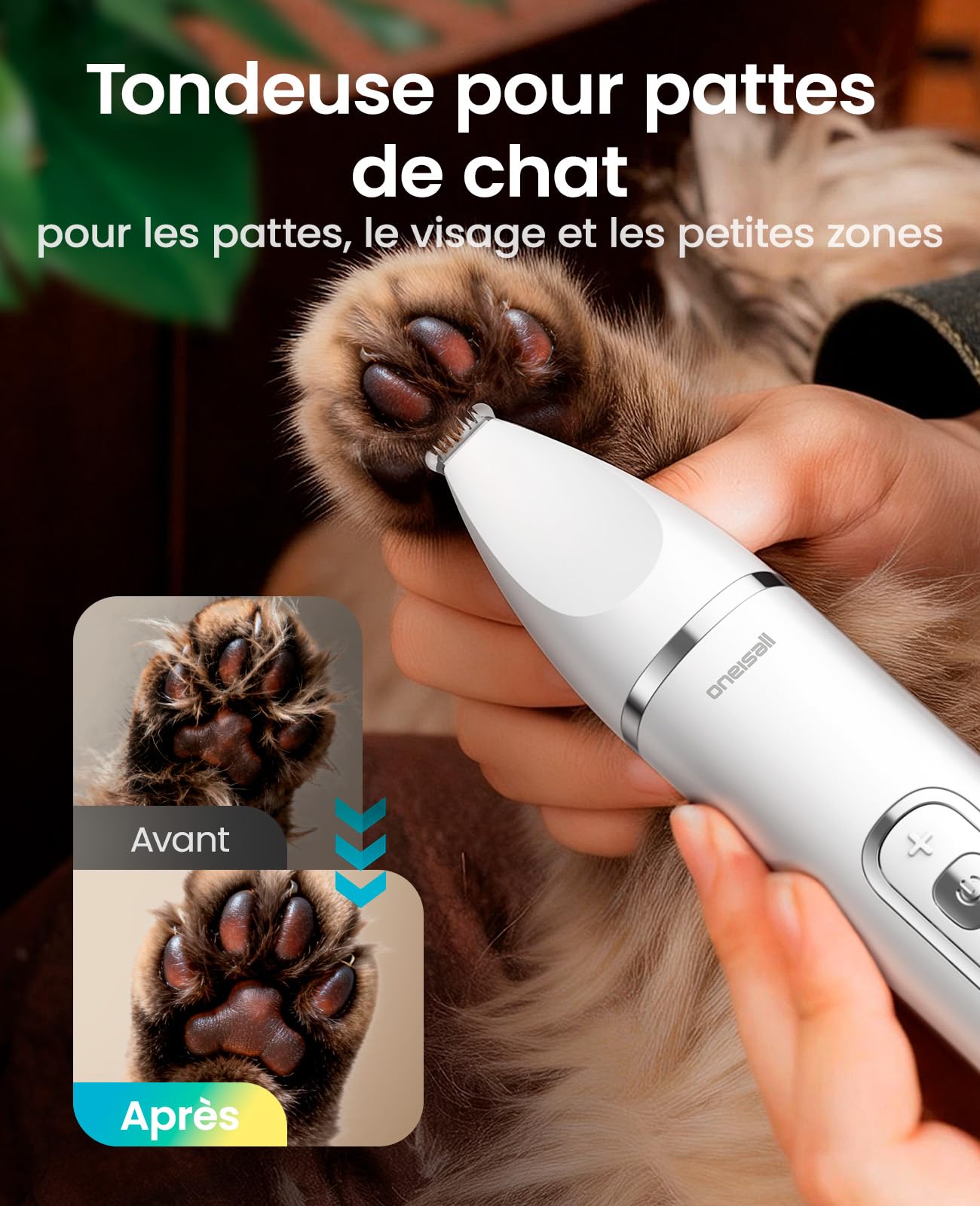oneisall 3 en 1 Tondeuse Pour Chats et Chiens, écran LCD, Rasoir Silencieux Pour Chats, Tondeuse Professionnelle Pour et Chiens Sans Fil, Pour Pattes, Fesses, Nœuds, Crottes