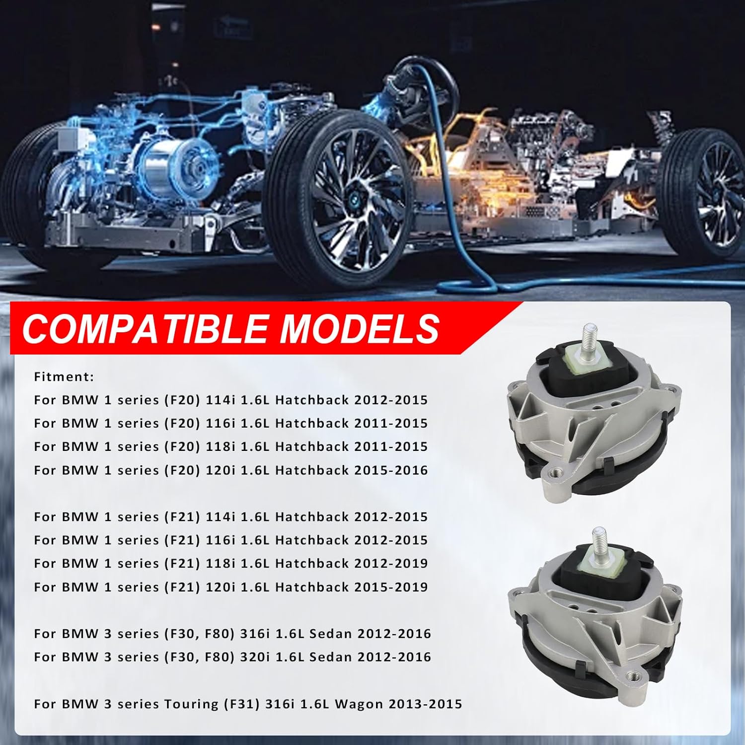 22116854251+22116854252 Engine Motor Mounts Left & Right for BMW 1 Series F20 F21 114i 116i 118i 120i 1.6L 2011-2019, for BMW 3 Series F30 F80 F31 316i 320i 1.6L 2012 2013 2014 2015 2016