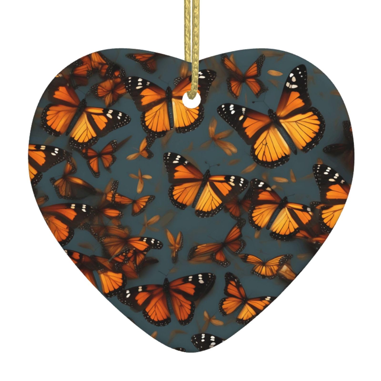 Nbtghga White Heaps Of Orange Monarch Butterflies Print Christmas Ornaments, Ceramic Hanging Ornament, Xmas Tree Decoration, Holiday Home Decor