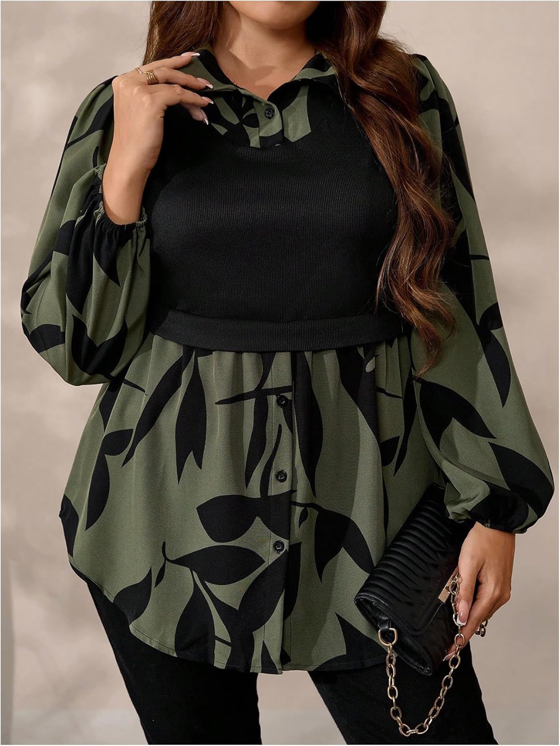 GORGLITTER Women's Plus Size Tops Peplum Baby Doll Shirts Long Sleeve Collar Dressy Casual Button Down Fall Tops Blouse - Image 5