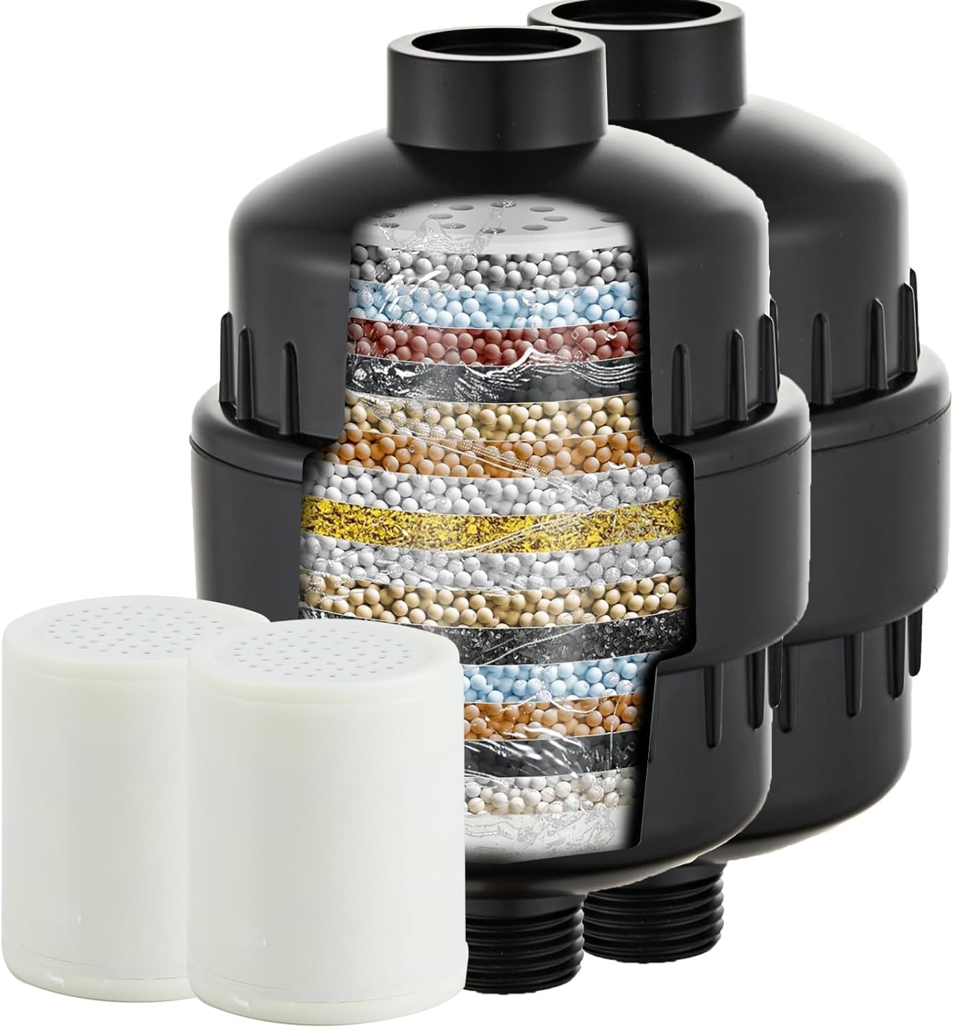 2 Pack Shower Head Filter for Hard Water, Multi-Stage Filtration Reduces Chlorine, Fluoride & Heavy Metals, Universal High Pressure Shower Filter for Skin & Hair, Matte Black