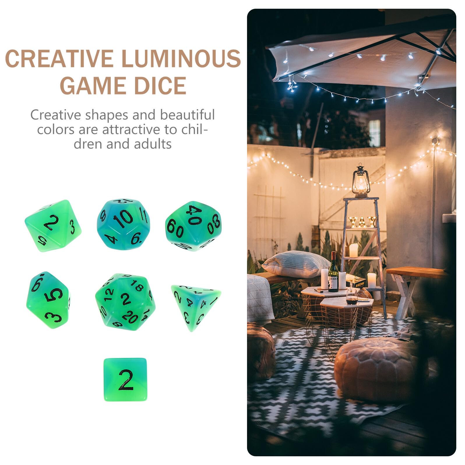 GALPADA 7pièces Dés Polyédriques pour Jeux de Société Lot de Dés Lumineux Portables Plusieurs Faces