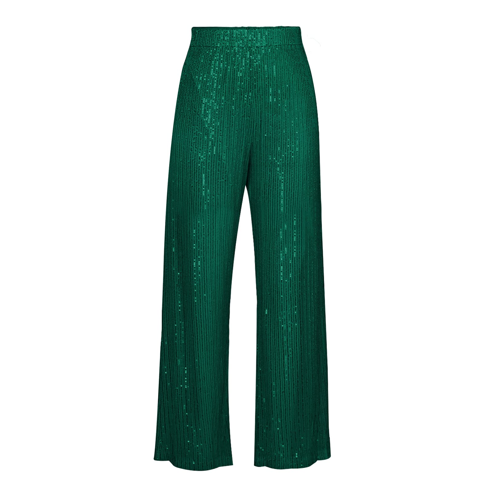 Women Wide Leg Pants Sequins Decor Surface Casual Elastic High Waist Pants for Female