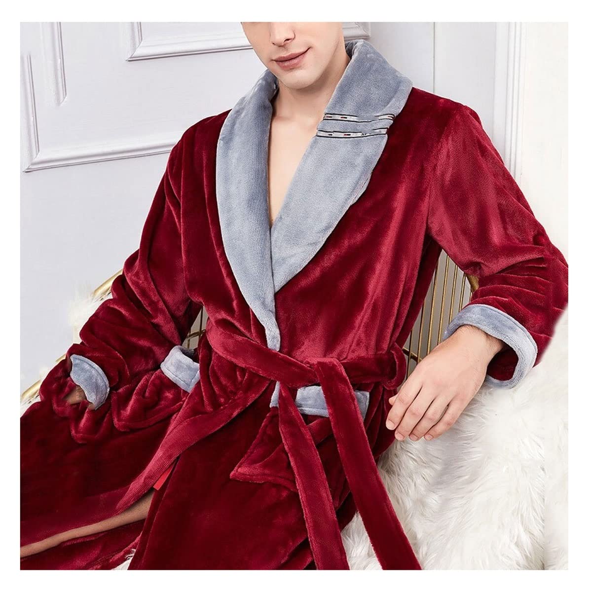 Bata franela hombres burgundy bata de baño kimono elegante de alta densidad