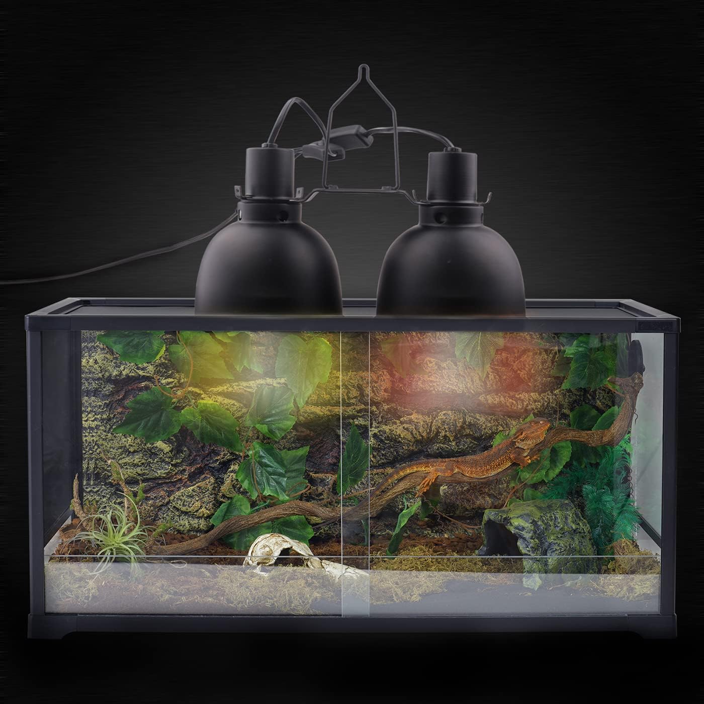 Aiicioo Dual Reptile Light Fixture Combo Deep Dome Reptile Dual Lamp Fixture Includes 100W UVA Daylight Heating Lamp and 100W Infrared Heat Emitter Day Night Basking Heat Lighting Kit