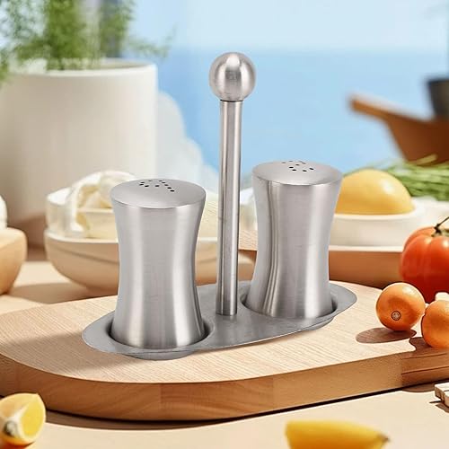 Miniatura 6 de 2 botellas de condimentos de acero inoxidable, recipiente de condimentos con estante, juego de saleros y condimentos para el hogar, restaurante,