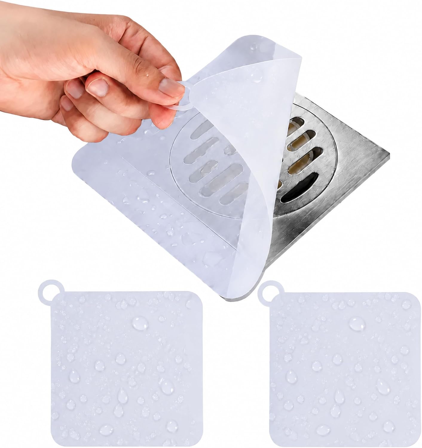 2 Pack Silicone Drain Cover 8 x 8 Inch Anti-Odor Floor Stopper (Grey)