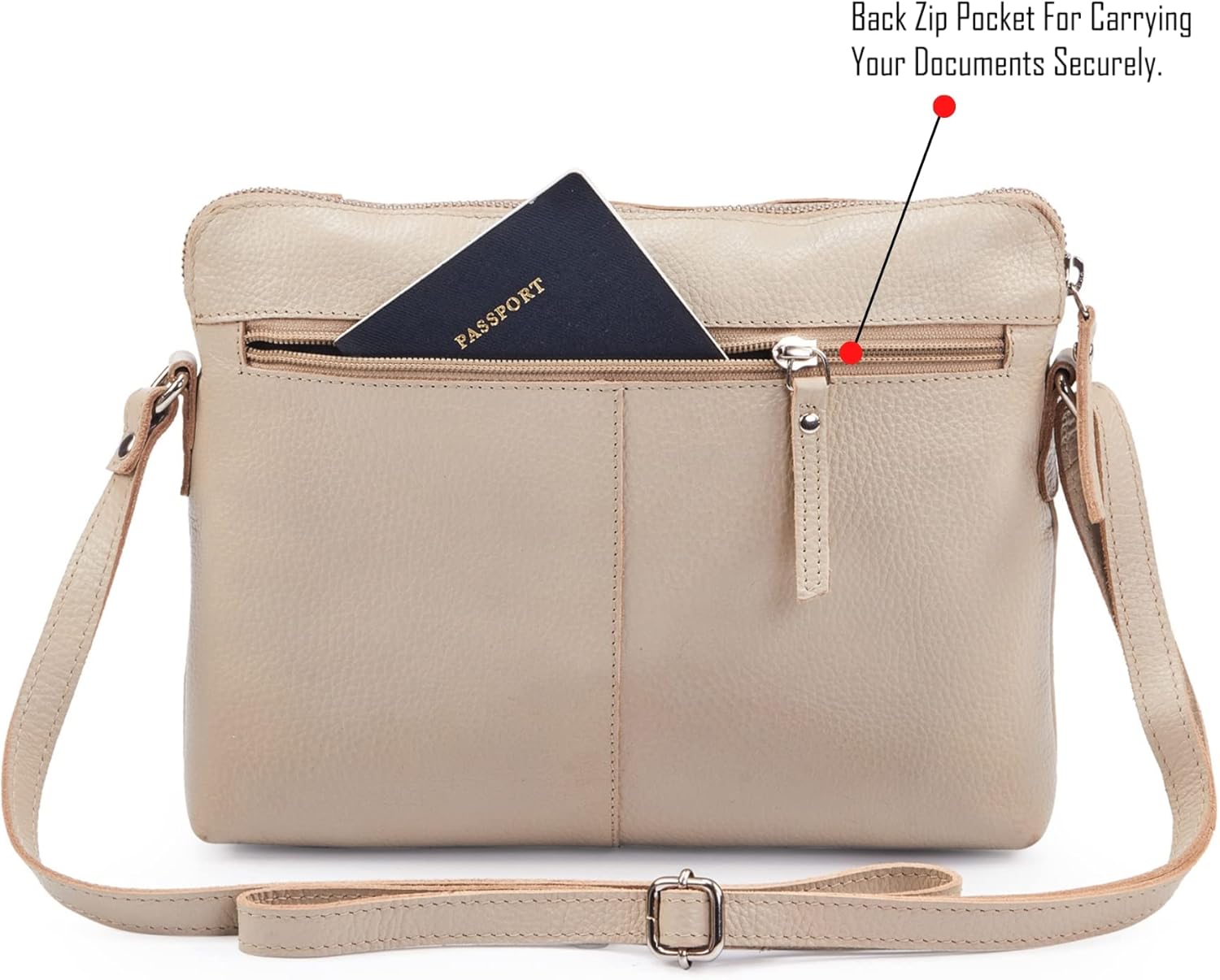 Wise Owl Accessories Small Soft Pebbled Real Leather Crossbody Handbags Purses Triple Zip Premium Sling Crossover Shoulder Bag for Women Gift (Beige Nappa) - Image 5