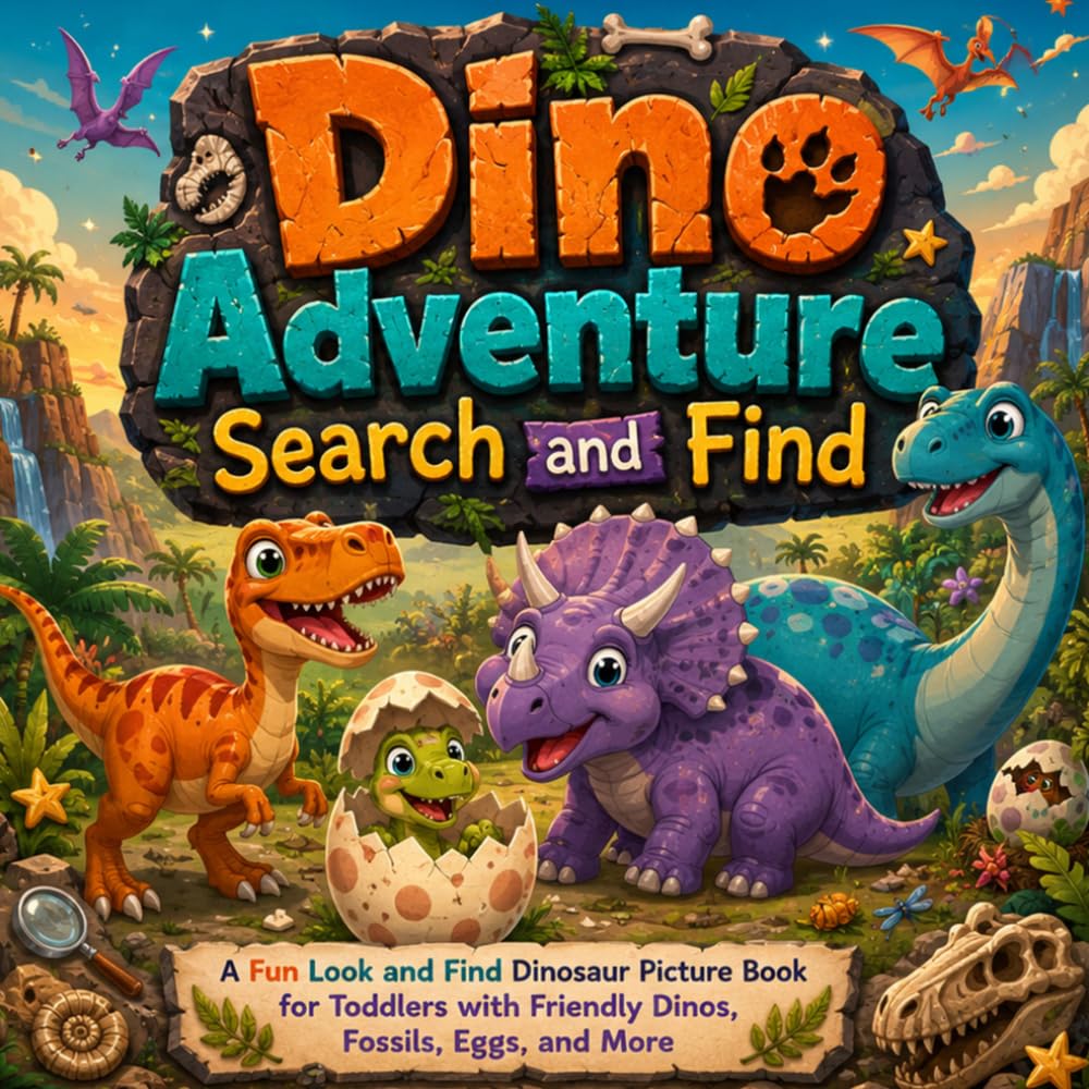 Dino Adventure Search and Find: A Fun Look and Find Dinosaur Picture Book for Toddlers with Friendly Dinos, Fossils, Eggs, and More