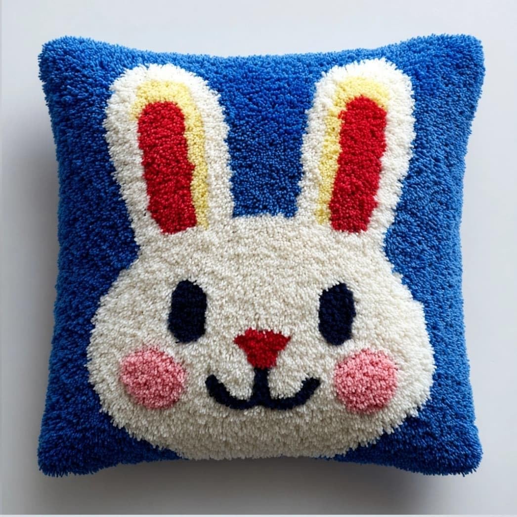 AxiangziK Latch Hook Cushion Kit,Rabbit DIY Embroidery Pillow Cover 43X43Cm