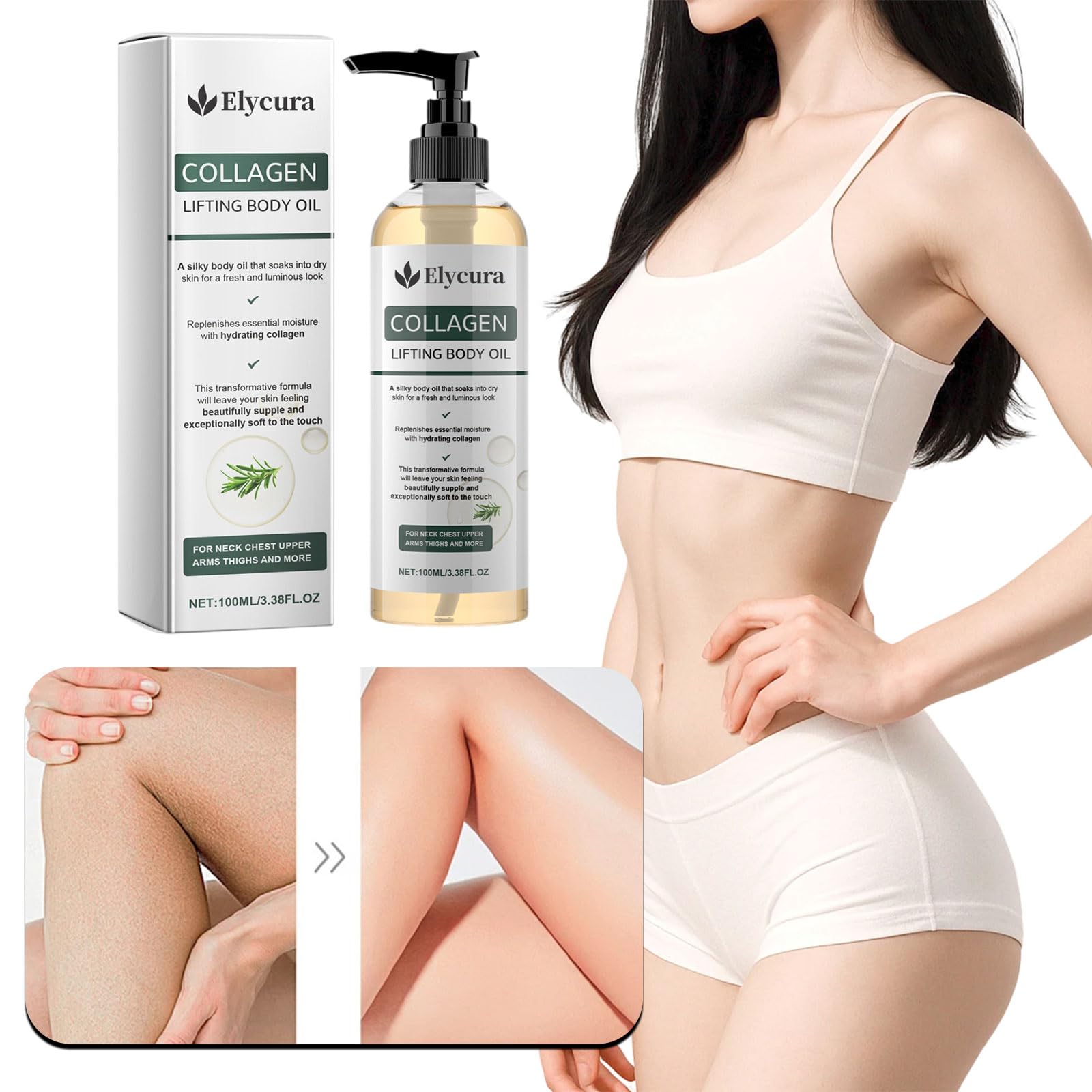Elycura Collagen Oil, Elycura Olio Corpo, Olio per il Corpo Lifting al Collagene, Rassodamento Cutaneo per Cicatrici, Rughe e Smagliature, Ingredienti Naturali, Per Tutti i Tipi di Pelle 100ml (1 Pcs) - 2