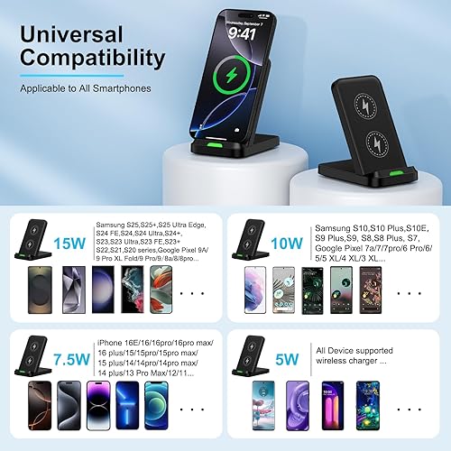 Miniatura 7 de Soporte de cargador inalámbrico para Samsung Galaxy S25 FE Ultra Plus S24 S23 S22 S21, Motorola Desk Android Phone Estación de carga rápida