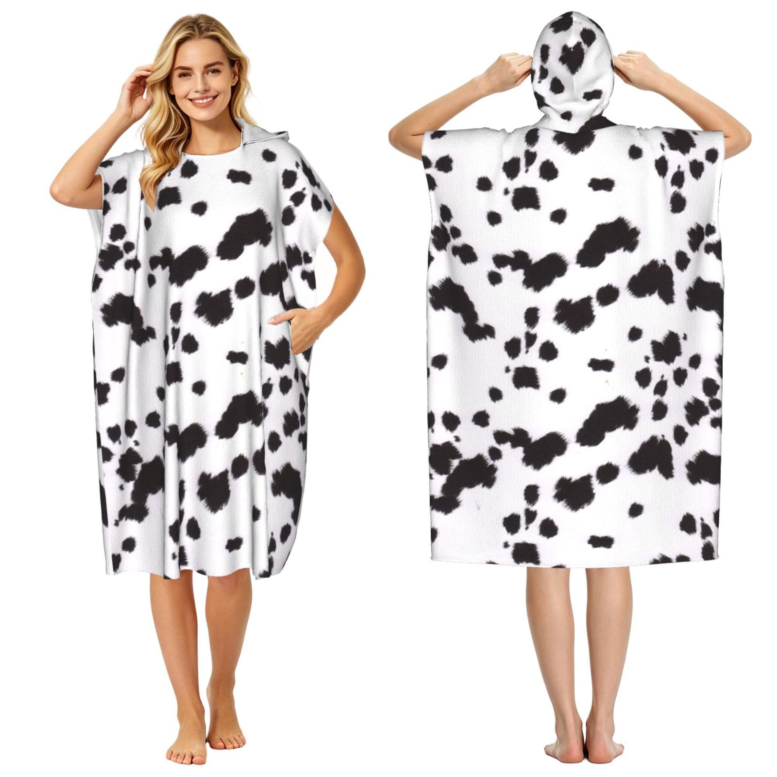 Poadnly Dalmatian Print Pattern, Adult Hooded Beach Towel 90 x 110 cm,Changing Bath Robe, Surf Poncho Towel For Women Men