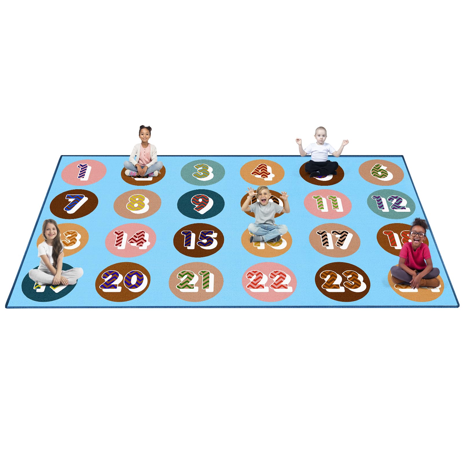 Booooom Jackson Classroom Rug Colorful Seating Classroom Carpet Elementary 24 Seats Preshool Rug for School Blue Class Rug Classroom Area Rug Educational Rug (7.5 x 13 ft, L056-BlueNumber-Lite)