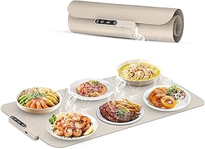 Electric Heating Tray, Electric Food Warmer Mat for Full Surface Food, 8 Temp Levels, 50~120℃ Adjustable, Portable and Foldable Nanosilicone Keep Warm