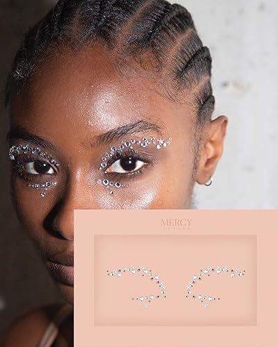 Joyas de cara deslumbrante por Mercy London Eye Liner Crystal Accesorios para disfraz de cara, joyas todo en uno, tocado de Halloween adhesivo