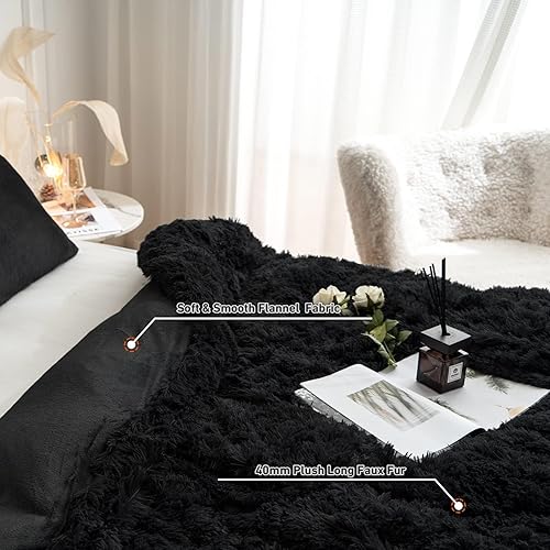 Miniatura 2 de CHOSHOME Juego de funda de edredón de felpa lanuda tamaño Queen, 3 piezas de edredón esponjoso de franela (1 funda de edredón de piel sintética + 2