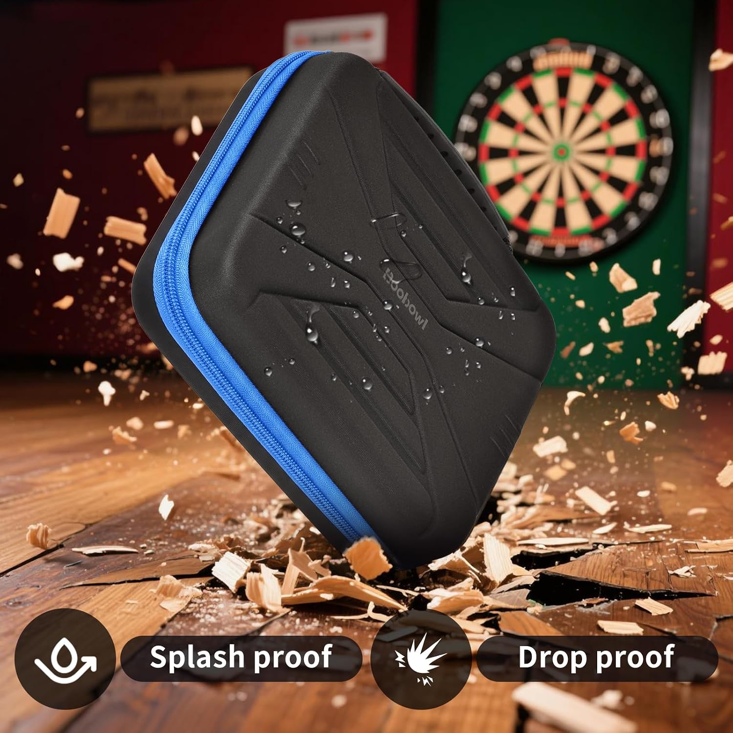 Boobowl Hard Dart Case for Steel and Soft Tip Darts, Holds 12 Darts | Hard EVA Case With 12 Dart Slots, 6 Mesh Pockets And Zipper Storage For Flights, Tips And Shafts, Case Only - Blue