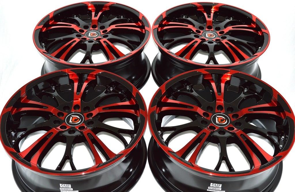 17" Wheels Rims ddr r25 Black with Polished Red Finish 17x7 5x100 5x114.3 40mm Offset 5 Lugs Bolt Pattern 5x100/114.3 (Set of 4)
