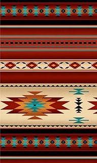 Southwest Terracotta Fabric, Teal Blanket Stripe, Navaho Designs, Tucson, by Yard - Buy now