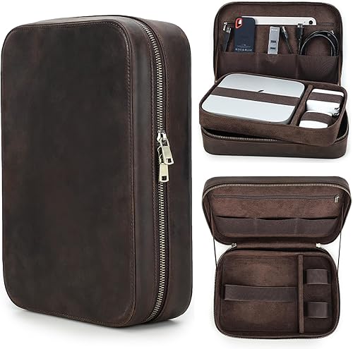 Kit técnico de estuche organizador electrónico, cuero de grano superior, hecho a mano, portátil, compacto, accesorios electrónicos de viaje,