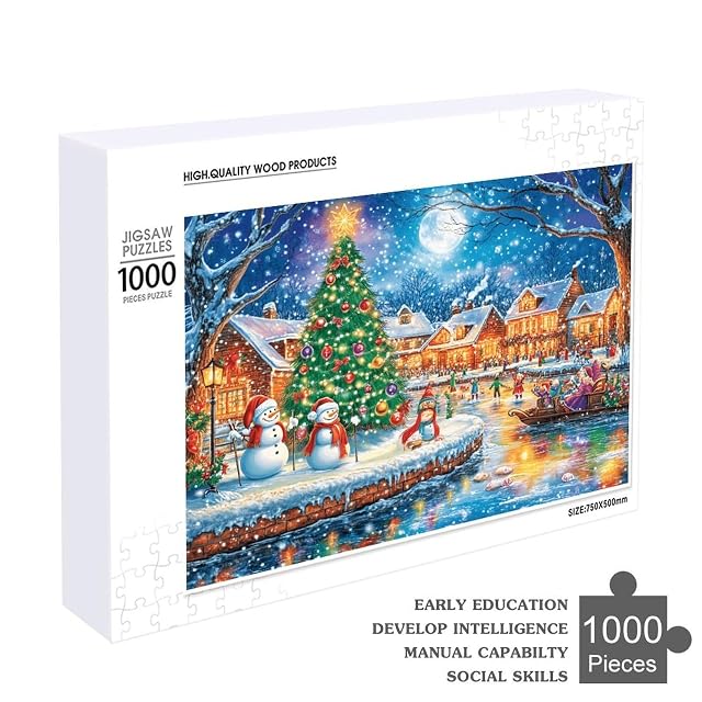 Foto 4 de 8 de Puzzle De 1000 Piezas para Adultos Pueblo Navideño Nevada Puente Invierno 75x50cm Obra De Arte Decoración…