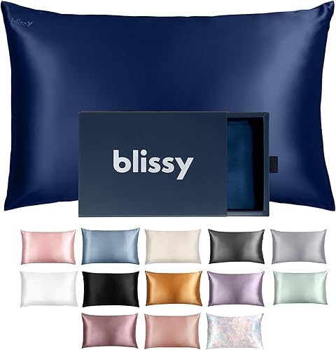 Blissy Silk Pillowcase - 100% Pure Mulberry Silk - 22 Momme 6A High-Grade Fibers - Silk Pillow Cover for Hair & Skin - Regular, Queen & King (Blue, Standard)