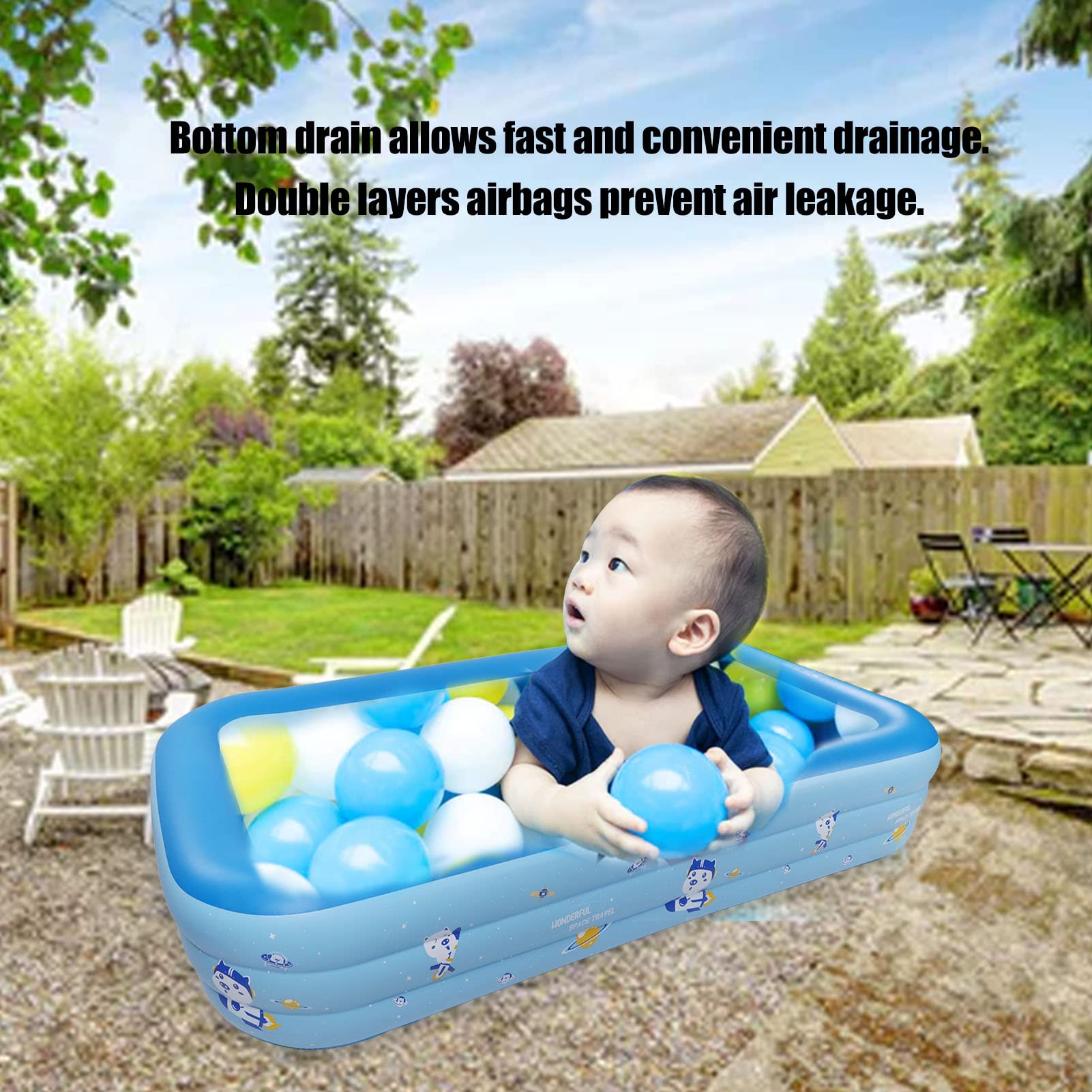 Piscina Inflable PVC Piscina Inflable Engrosada Portátil Piscina Salón Al Aire Libre para Niños Adultos Azul Blanco, 300x175x55cm 118.11x68.90x21.65in, Aprox.7850 g