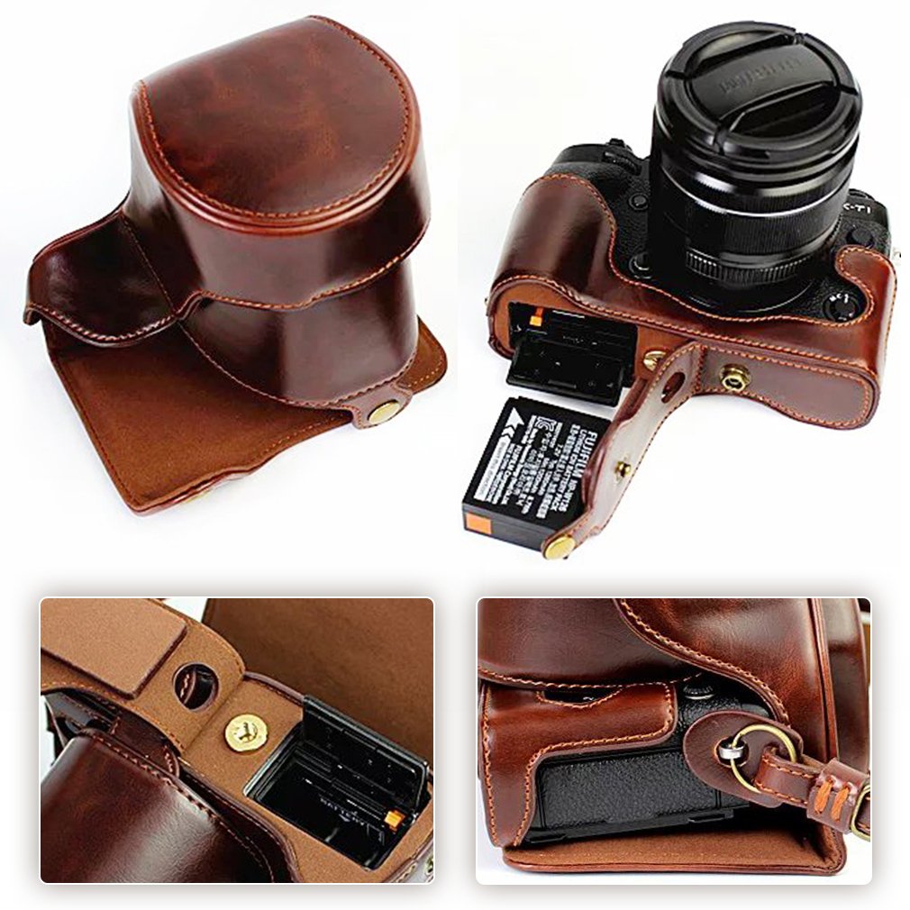 Housse En Cuir PU Pour Fujifilm X-T1/XT1 - Étui Brun Foncé Avec Niveau à Bulle Intégré, Protection Complète - 9