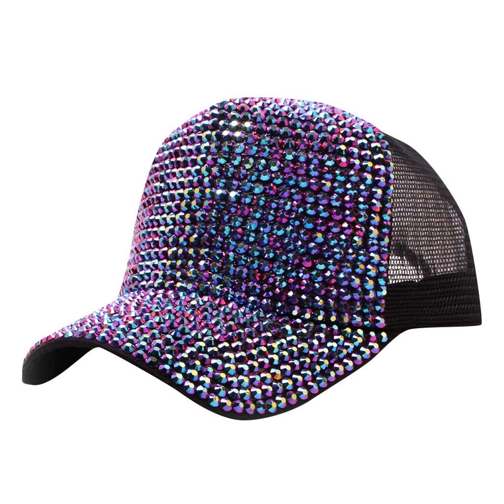 Bling Rhinestone Baseball Hat Cap for Women Men Sparkly Breathable Sun Hat with Adjustable Snapback