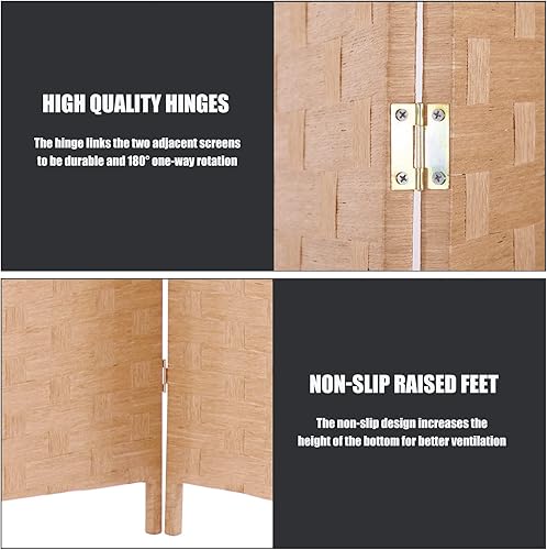 Miniatura 3 de Divisor de habitación, 4 paneles plegables de privacidad de 6 pies, divisor de habitación, malla de madera, diseño tejido a mano, partición