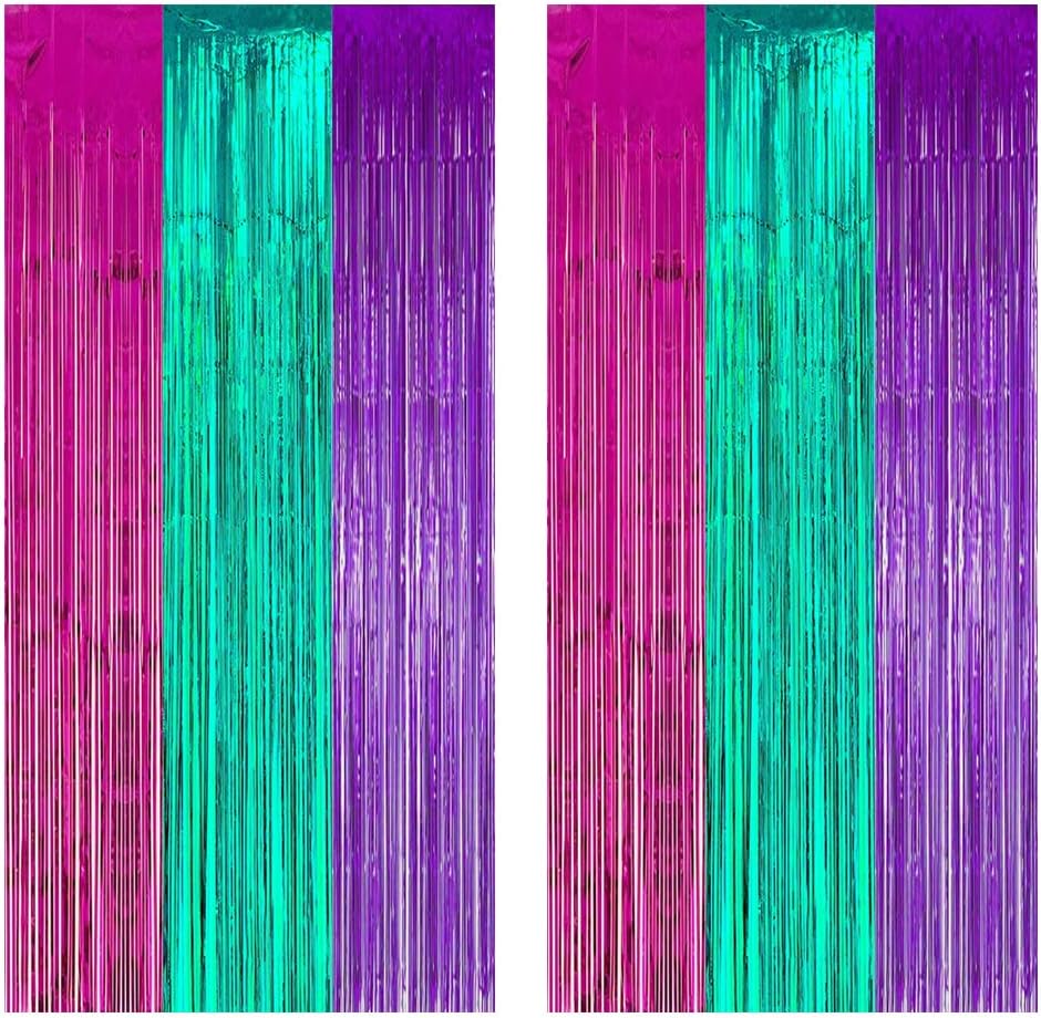 Muhome Mermaid Foil Fringe Curtain, 2PCS 3.28FT x 8.2FT Metallic Tinsel Door Curtains Photo Booth Backdrop for Wedding Birthday Bridal Shower Baby Shower Bachelorette Party Decorations