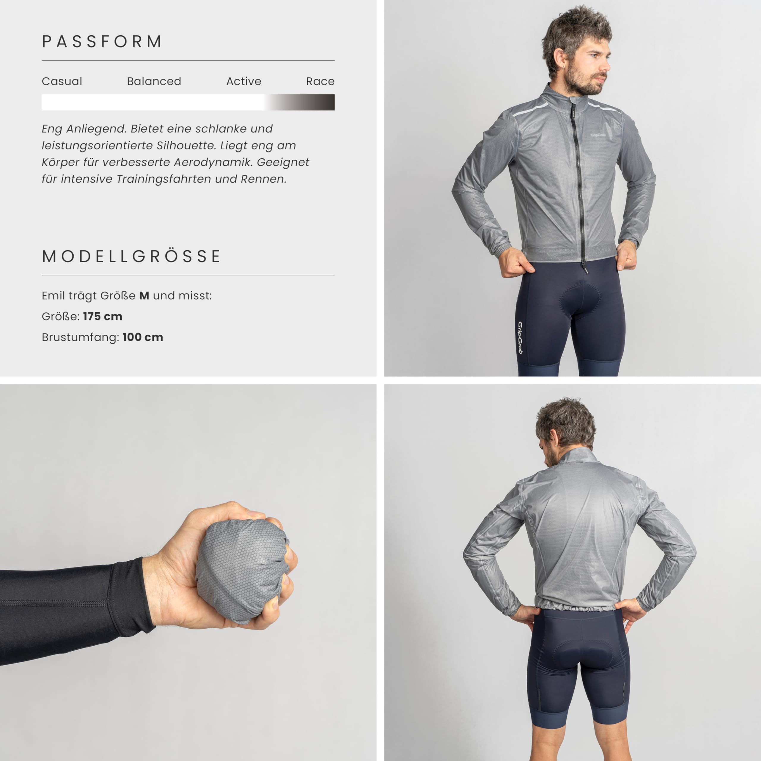GripGrab PACR Emergency Radsport Regenjacke Herren Rennrad Jacke Dünn | Transparentes Design - 10K Atmungsaktiv - Versiegelte Nähte - 2,5-Lagen-Schutzgewebe - Packbar für Trikottasche - Race Fit