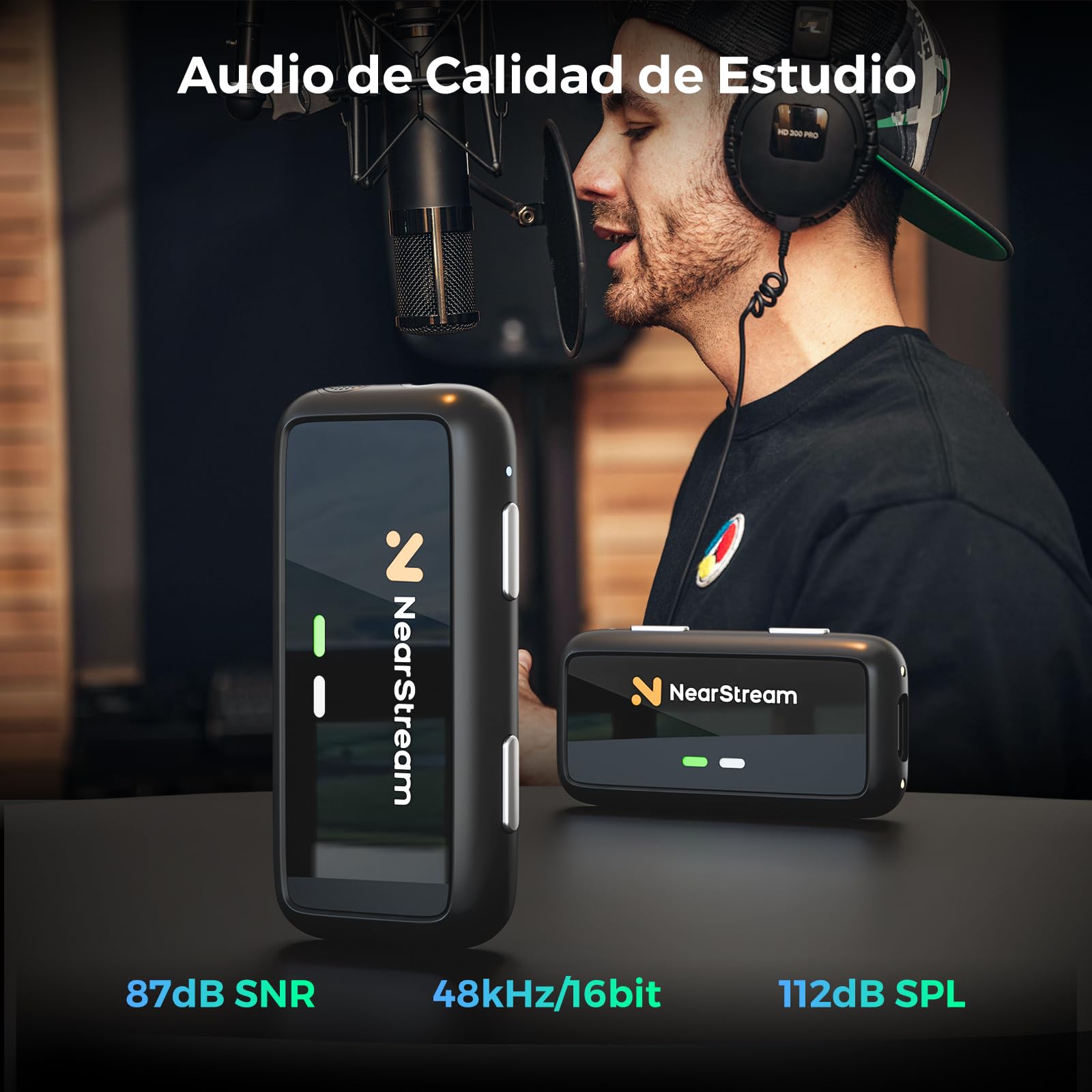 NearStream Micrófono Inalámbrico Profesional Omnidireccional para PC/iPhone/Android/Cámara,Microfono Inalambrico Solapa con Modo Silencio & Modo de Reducción de Ruido,Transmisión de Distancia 200m