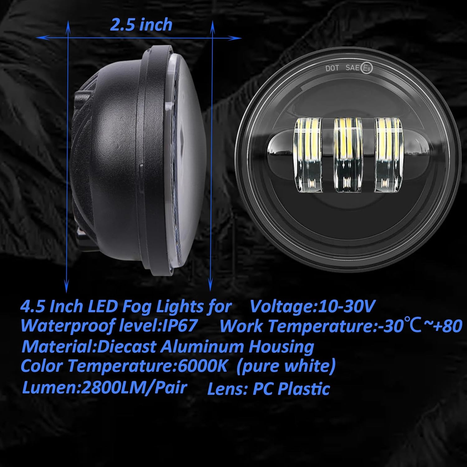 4.5 inch Motorcycle LED Fog Passing Lights Compatible with Harley Davidson Road King Ultra Classic Fat Boy Street Glide CVO Tri Glide Heritage Softail Deluxe Switchback Electra Glide Ultra 2PC black