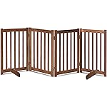 LZRS Freestanding Extra Wide Dog Gate 30 inch Tall - 4 Panels Solid Wooden Pet Gate for Doorways, Stairs, Hallways,Kitchens& Long Areas, Expandable & Foldable with Support Feet,Indoor Use,Oak